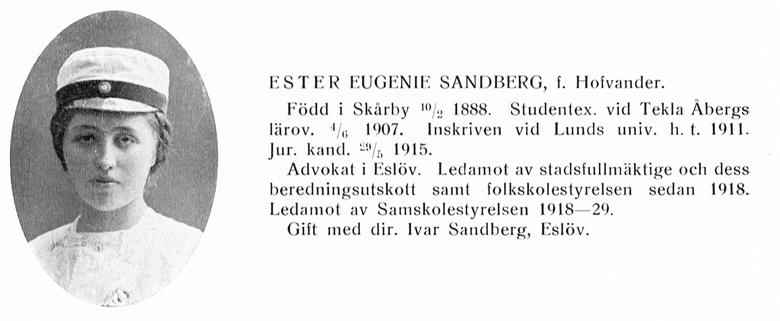 Ester Hofvander-Sandberg, SvensktPortr&auml;ttarkiv.