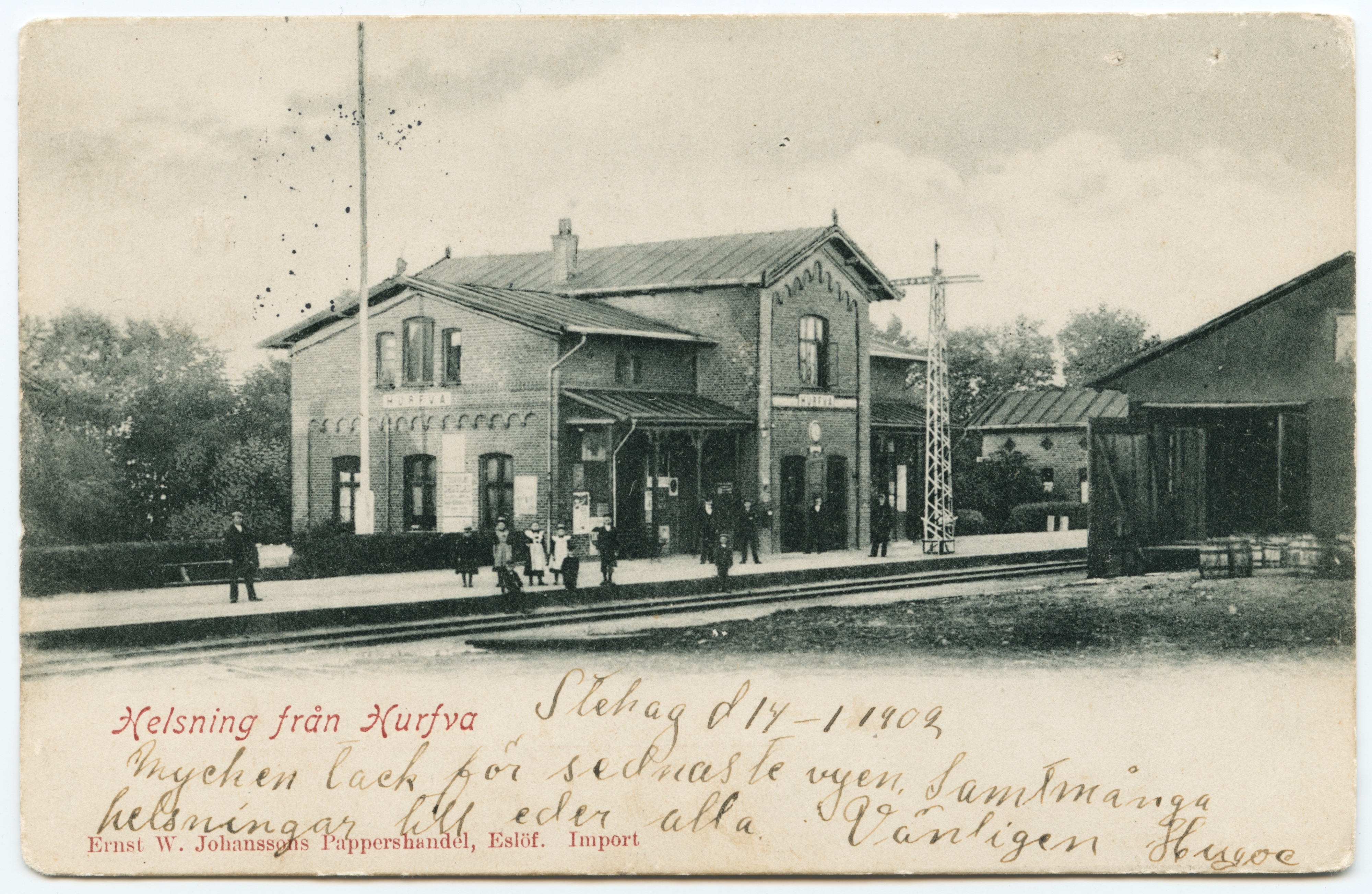 Hurva station, vykort fr&aring;n 1902. Foto: J&auml;rnv&auml;gsmuseet.
