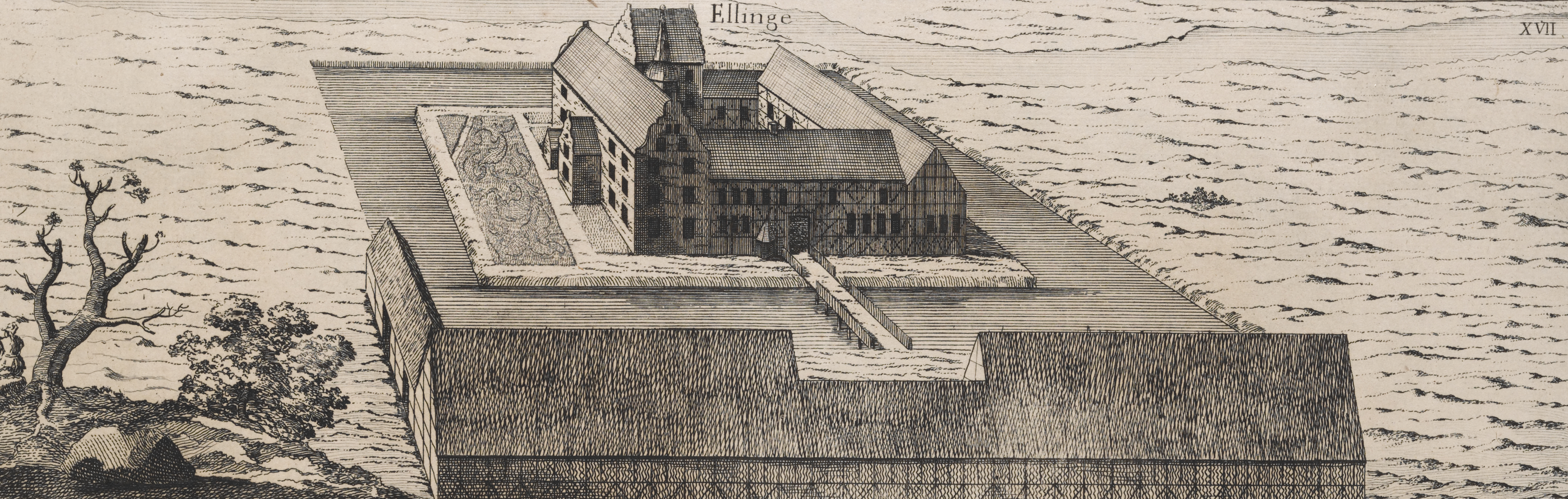 Ellings slott 1680. K&auml;lla: Wikimedia Commons. Burman, Gerhard von, 1653-1701 (author) Fischer, Abraham, 1724-1775 (publisher).