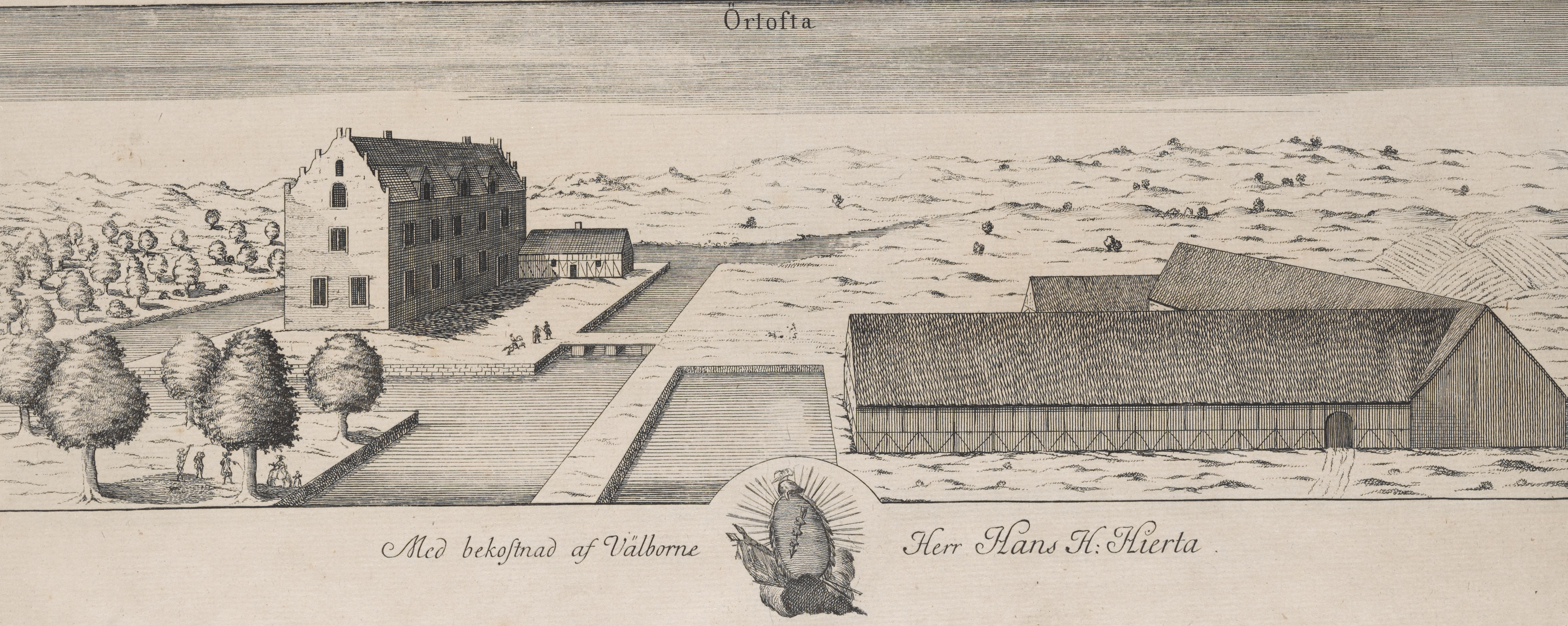 &Ouml;rtofta slott. Illustration fr&aring;n 1680 av ingenj&ouml;r Gerhard von Burman, 1653-1701. Publicerad av Abraham Fischer, 1724-1775. K&auml;lla: Wikimedia Commons.
