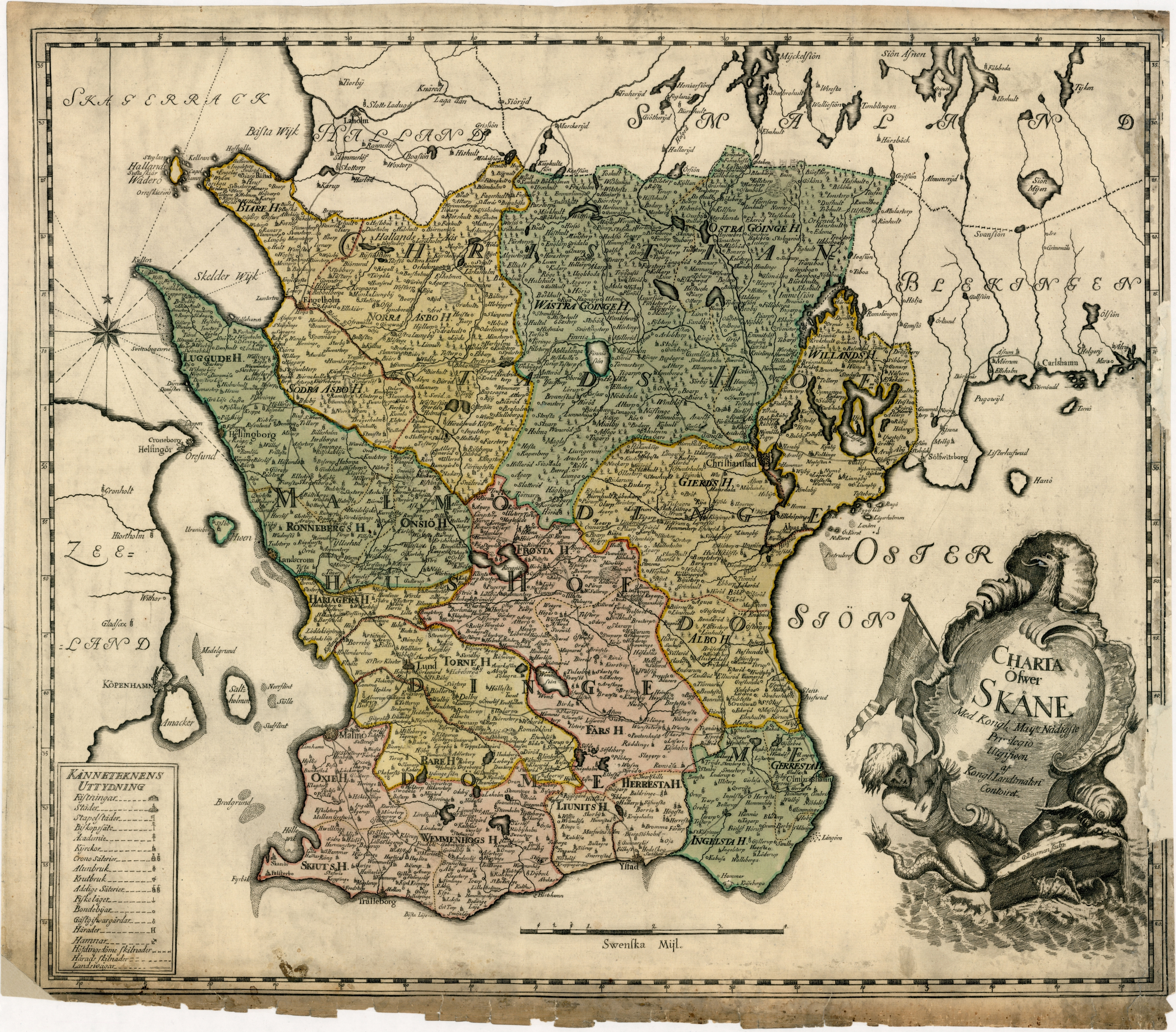 Häradskarta över Skåne från 1770-1780. Källa: digitaltmuseum.se/Postmuseum.
