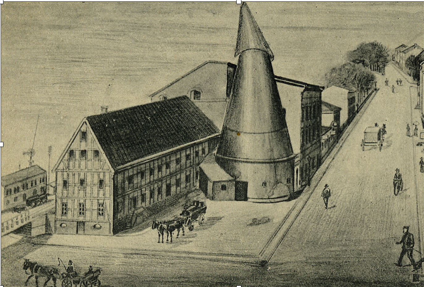 Storgatan 1. Engstr&ouml;mska huset med dess torkria. K&auml;lla: Esl&ouml;fs Museief&ouml;rening.