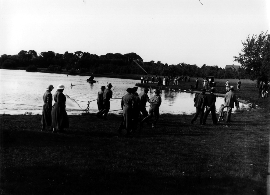 Utrensning av skräpfisk i Trollsjön, 1930-tal. Foto: Fotohuset i Eslöv