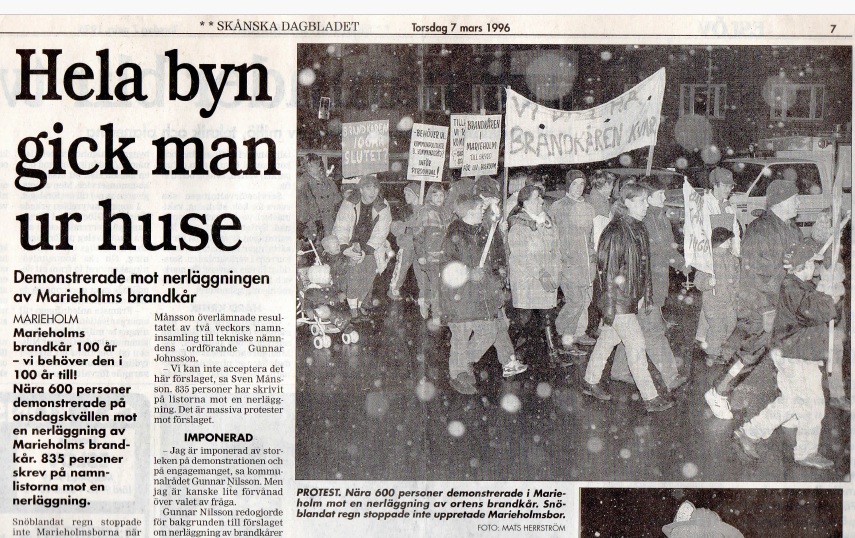 Kamp f&ouml;r brandk&aring;ren i Marieholm 1996