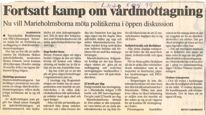 Kamp f&ouml;r v&aring;rdmottagning skd. L&ouml;rdagen den 8 maj 1999