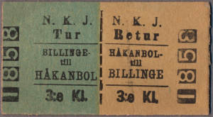 Tur och retutbiljett Billinge-Håkanbol.  Källa: Järnvägsmuseet.