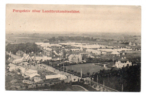 Perspektiv över området där Eslövs första Lantbruksutställning hölls 1908.