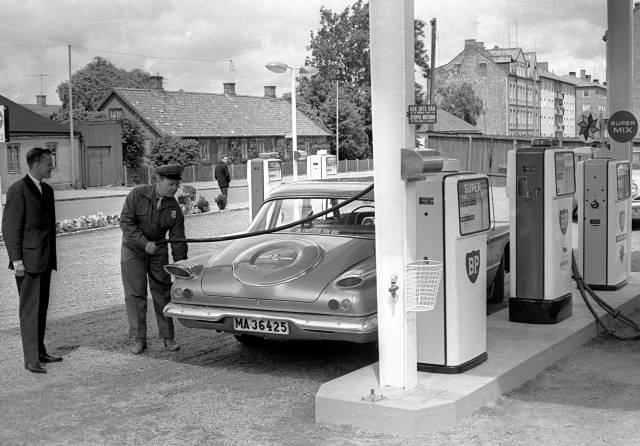 BP macken på Västerlånggatan 1960-tal. K,G:Pressfoto.